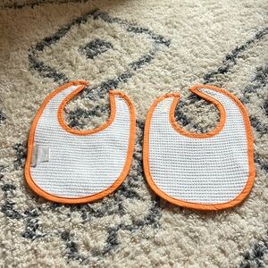 Mark & Graham Waffle Weave Baby Bibs ~Lot of 2 in Package - orange and white